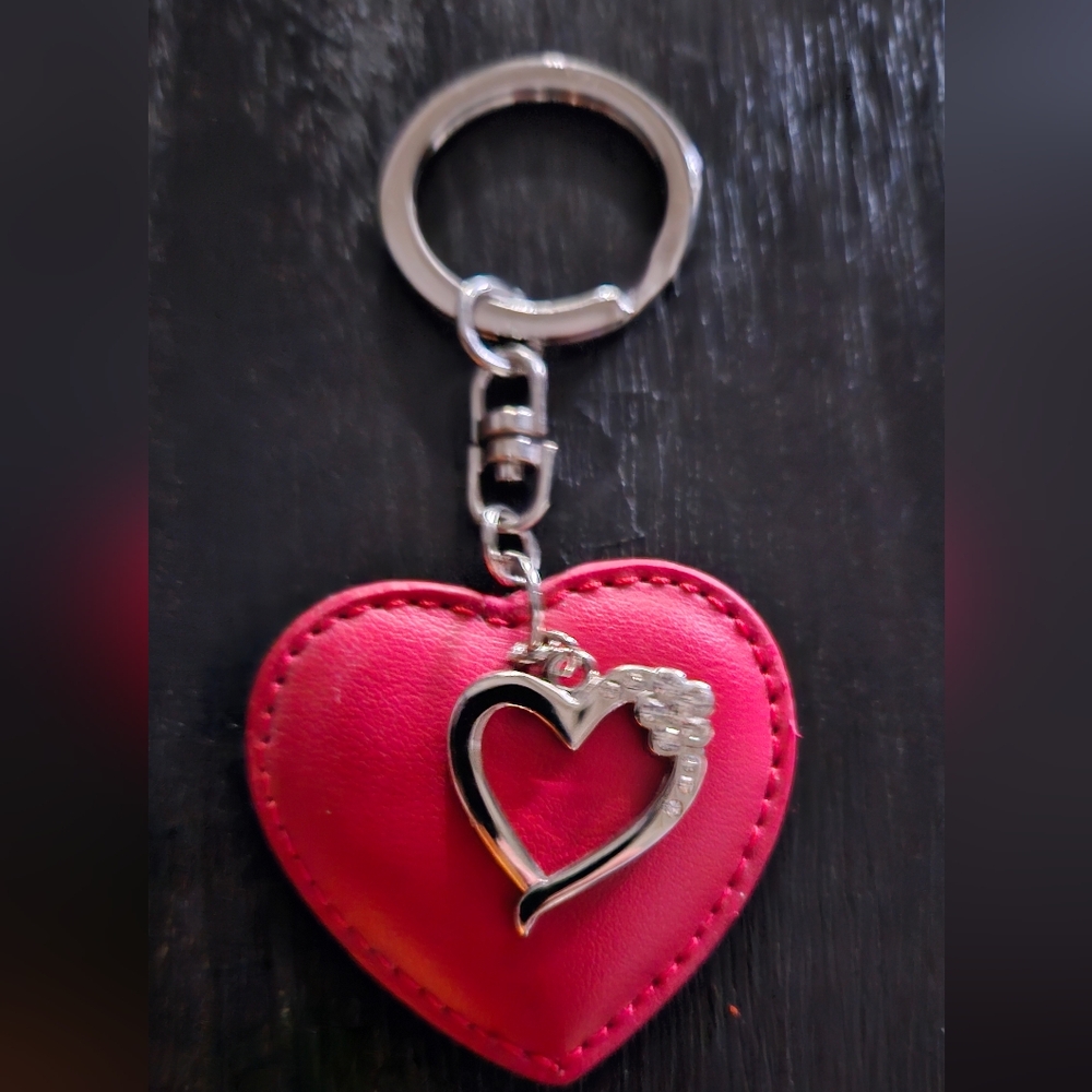 Two Heart Rhinestone Charmed Key Chain - Love - Picture 3 of 5